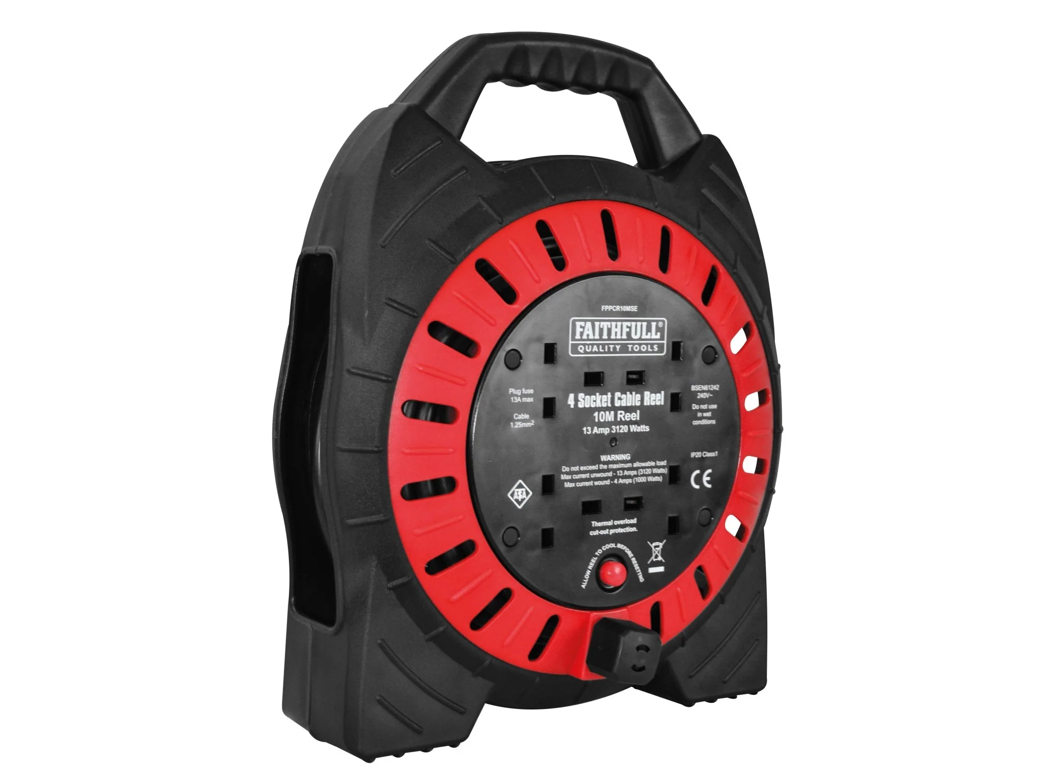 Faithfull 240V 10m 13A 4 Sockets Semi Enclosed Cable Reel