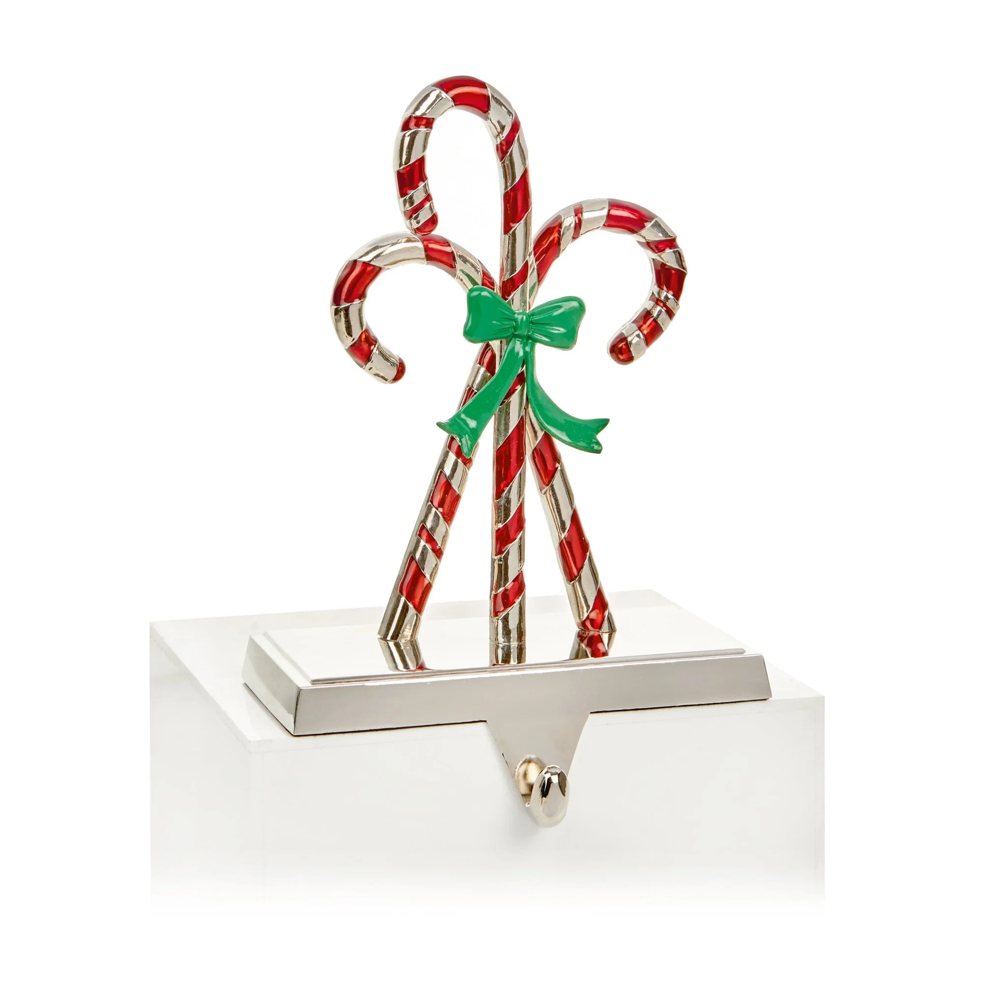 17cm Silver Metal Candy Cane with Bow Stocking Hanger