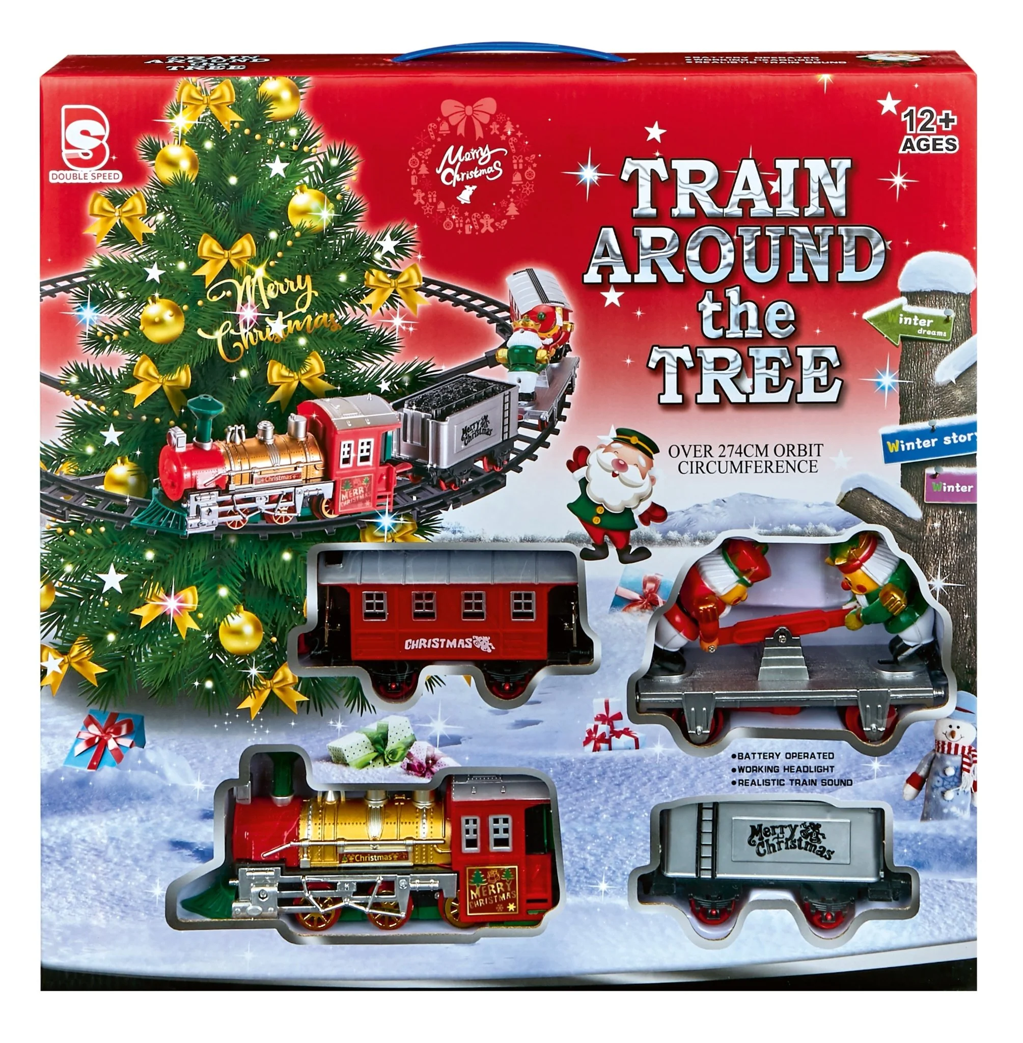 17pc Battery Operated Round The Christmas Tree Train Set
