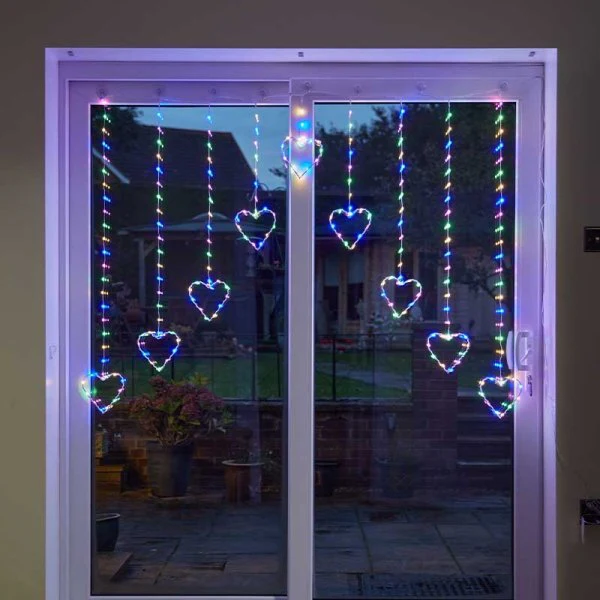 205 LEDs Heart Curtain Lights - Multicoloured Low Voltage