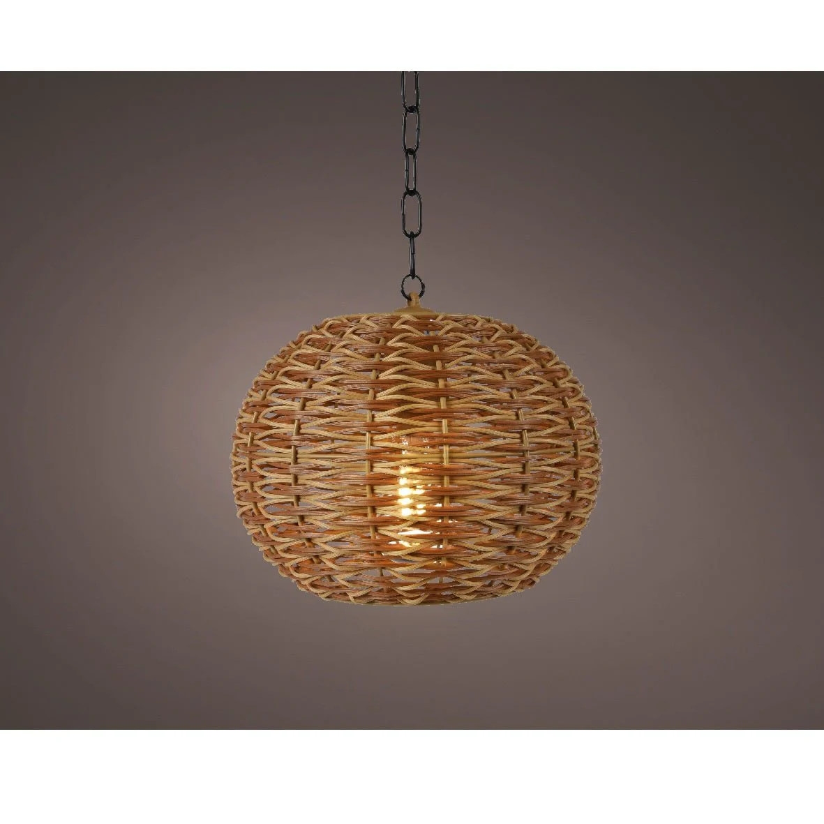 28cm Natural Wicker Battery Operated Outdoor Pendant Light