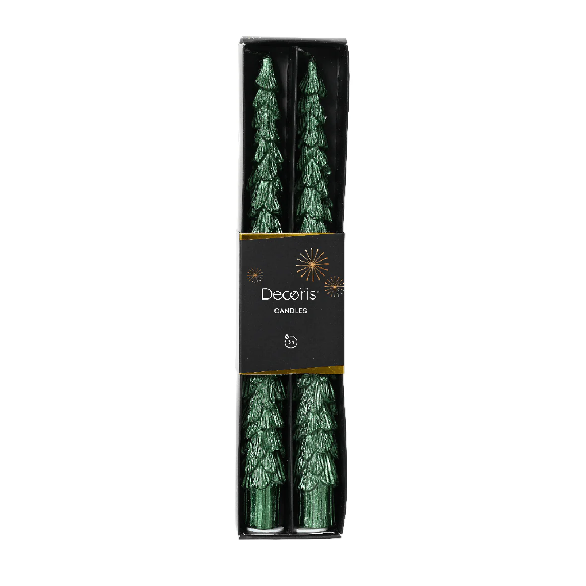 2pk Glitter Tree Christmas Dinner Candles Pine Green