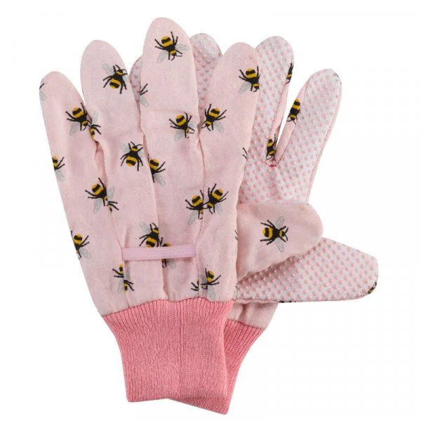 3pk Bees Cotton Grips Garden Gloves Medium Size 8 - Image 2