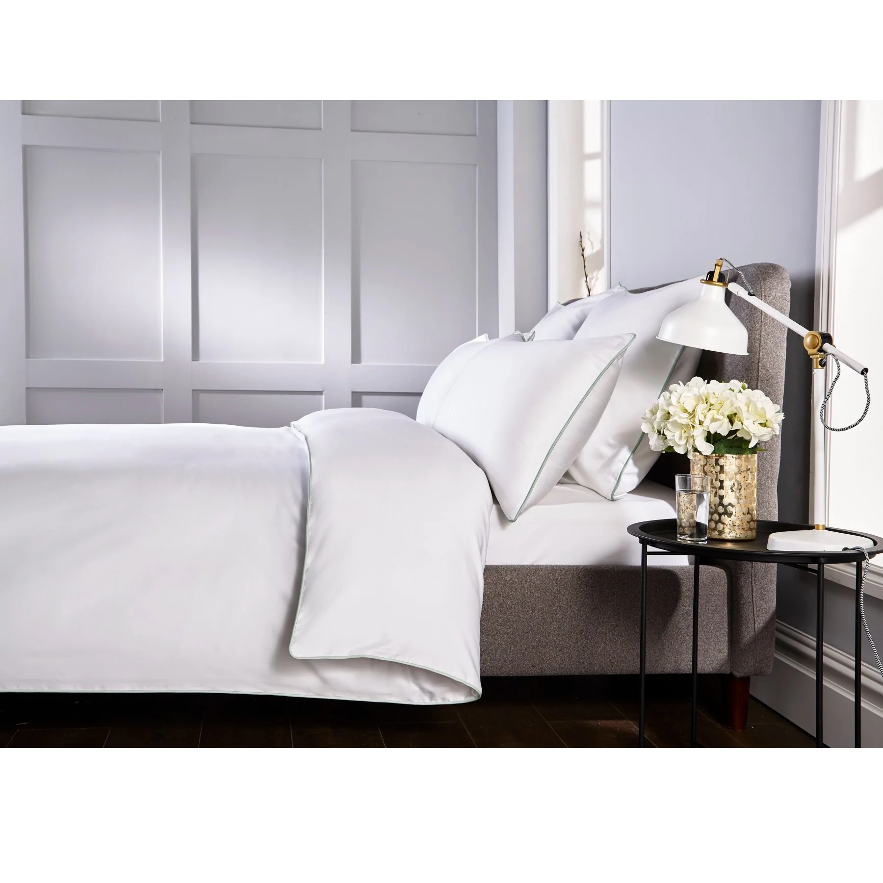 400 Thread Count Piped Grey Edge Duvet Set - Kingsize - Image 2