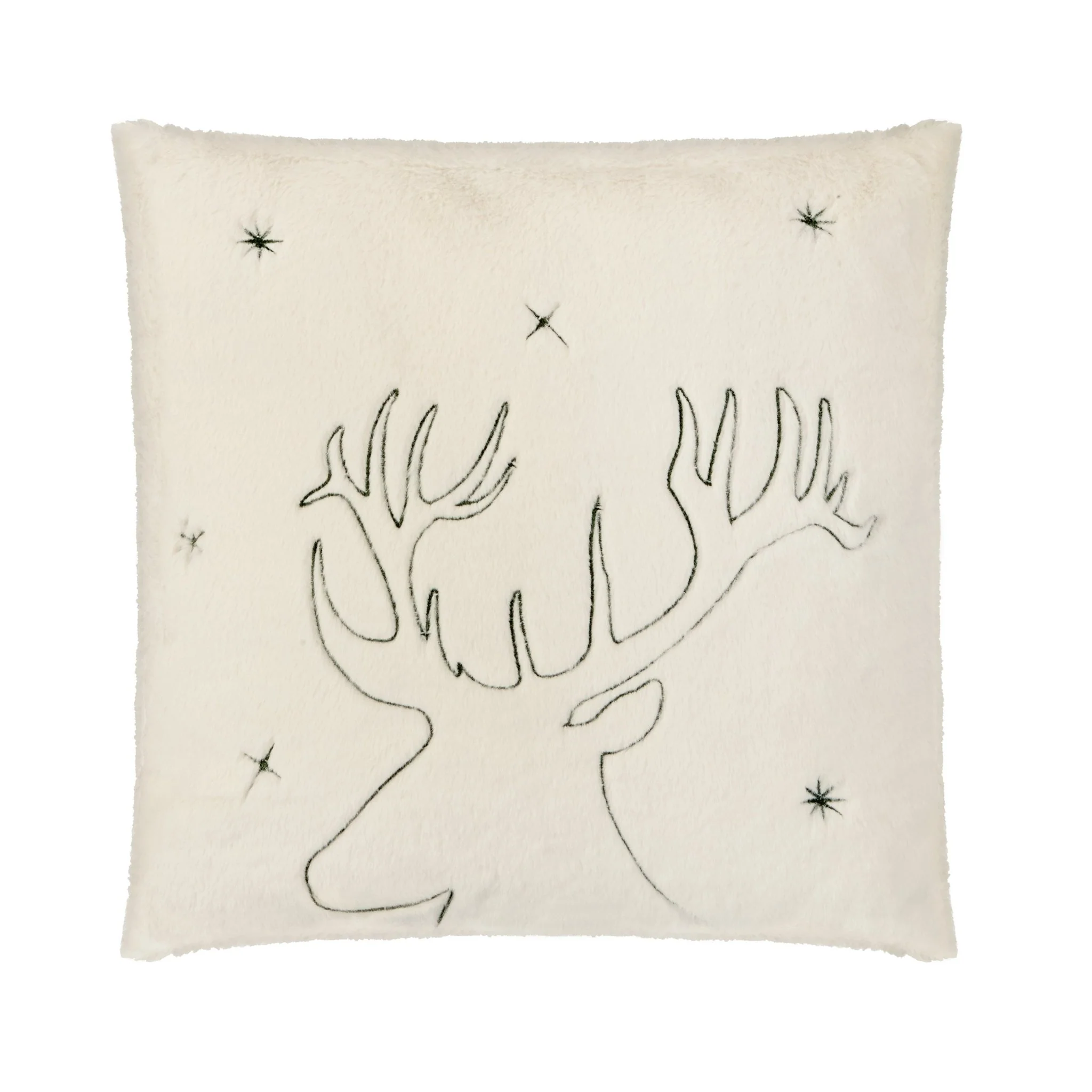 45 x 45cm Faux Fur Cushion with Embroidered Reindeer