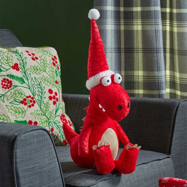 45cm Seated Red Festive Dino
