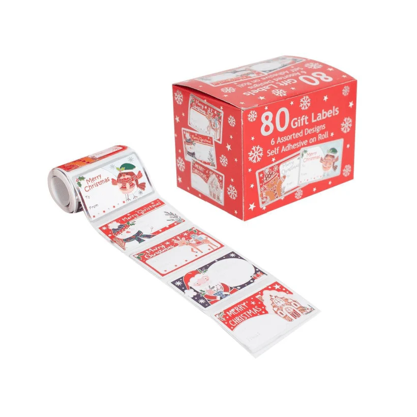 80 Self Adhesive Christmas Gift Labels on Roll