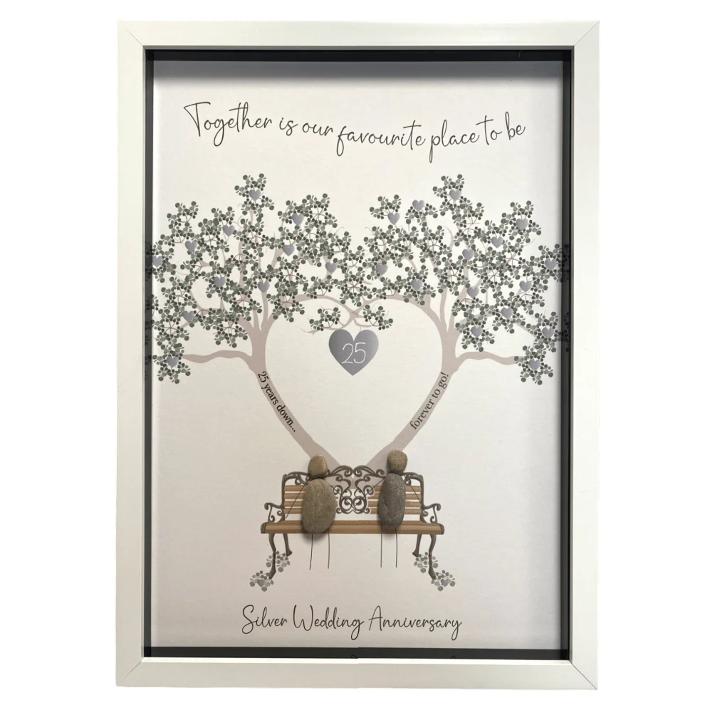 A3 Pebble Art Silver Anniversary - White