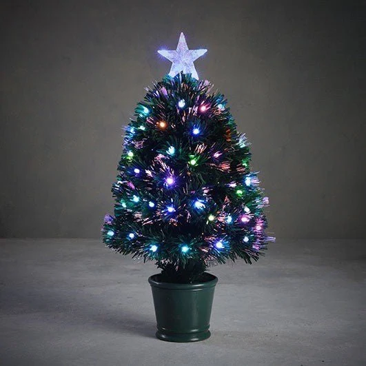 Abbey Green Multicolor Fibre Optic Christmas Tree with 65 Leds 60cm (2ft)