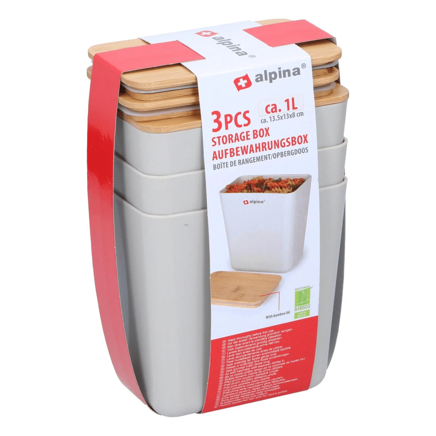 ALPINA Storage Box Set 1L 13.5 x 13 x 8cm Pack Of 3
