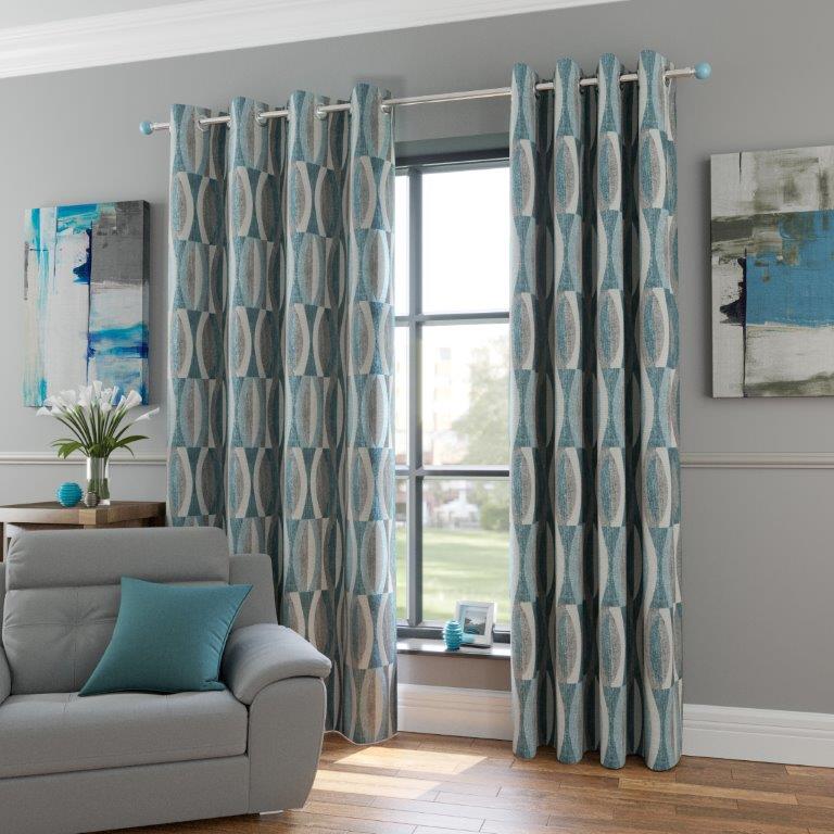 Alpine 90" x 90” Lined Eyelet Curtains Blue