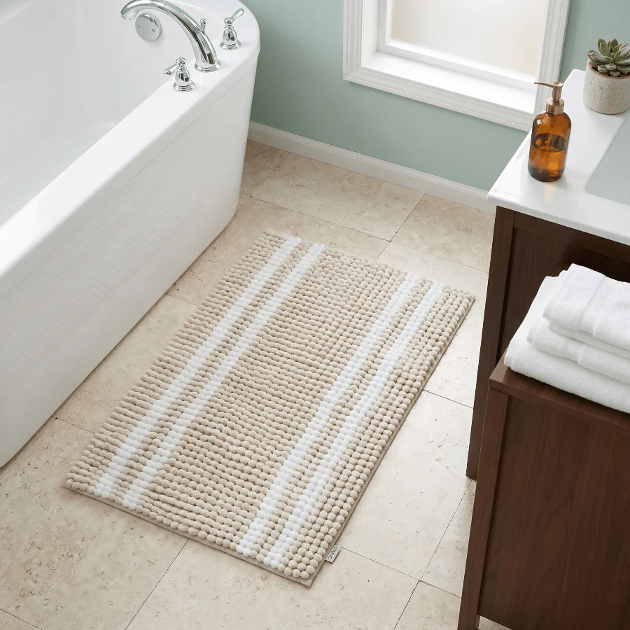 Anika Two Tone Chenille Bath Mat – Beige - Image 2