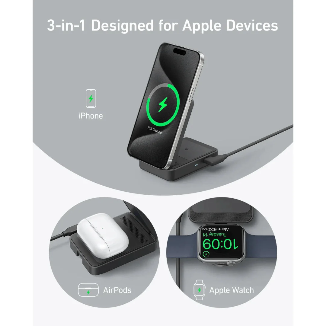 Anker MagGo Wireless Charging Station 15W Foldable 3 in 1- White - Image 3