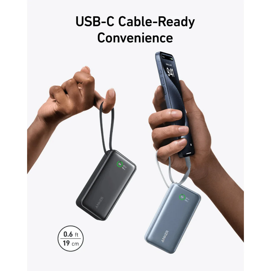 Anker Nano Power Bank 30W 10,000mah Built In USB C Cable - Black - Image 2