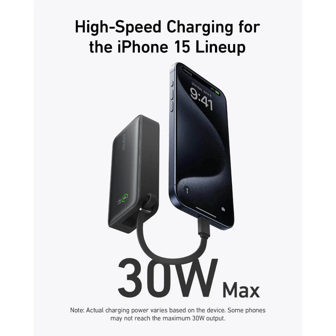 Anker Nano Power Bank 30W 10,000mah Built In USB C Cable - Black - Image 3