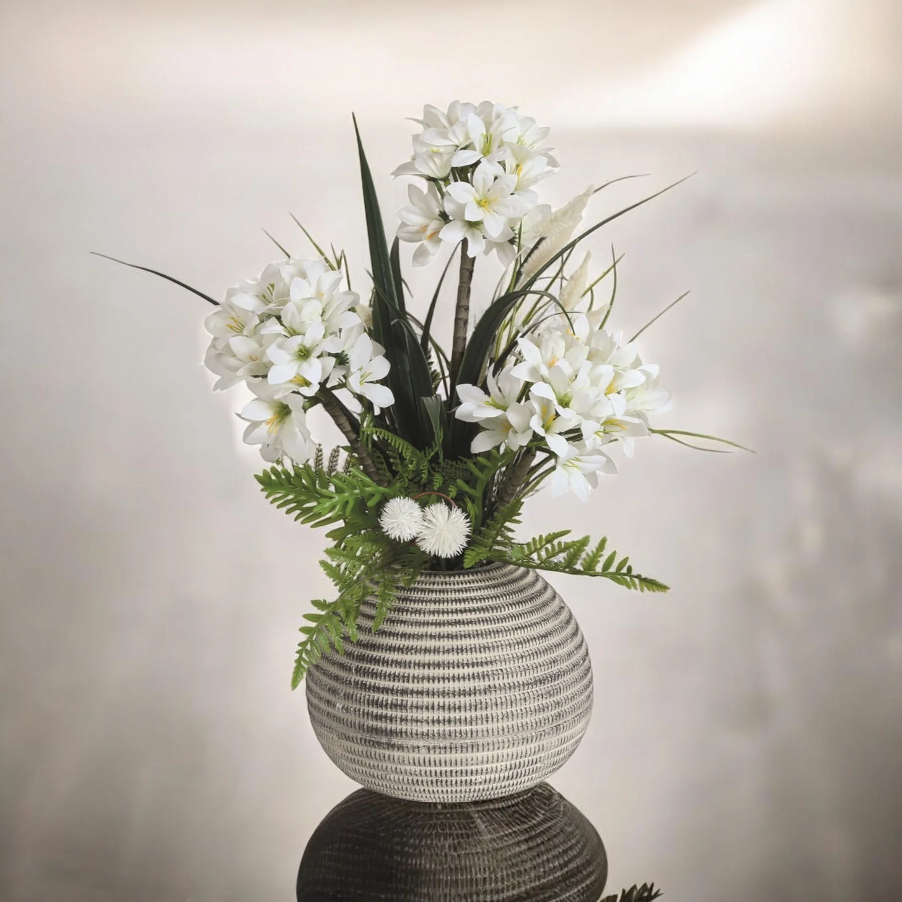 Artificial White Flower Arrangement in Textured Pot 49cm