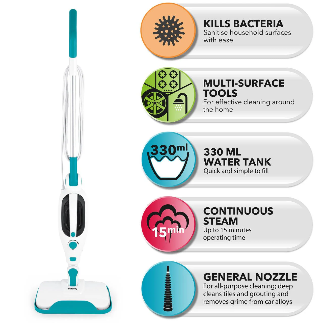 Beldray 12 in 1 Flexi Steam Cleaner 1300W - Image 2