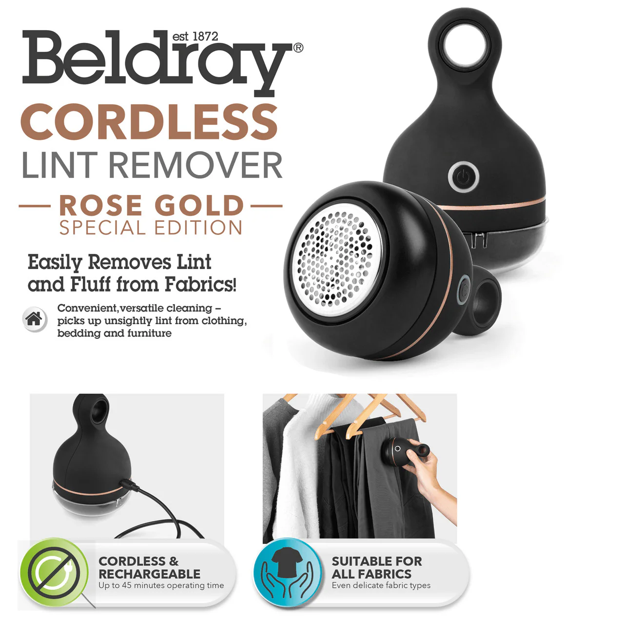 Beldray Cordless Lint Remover - Rose Gold - Image 9