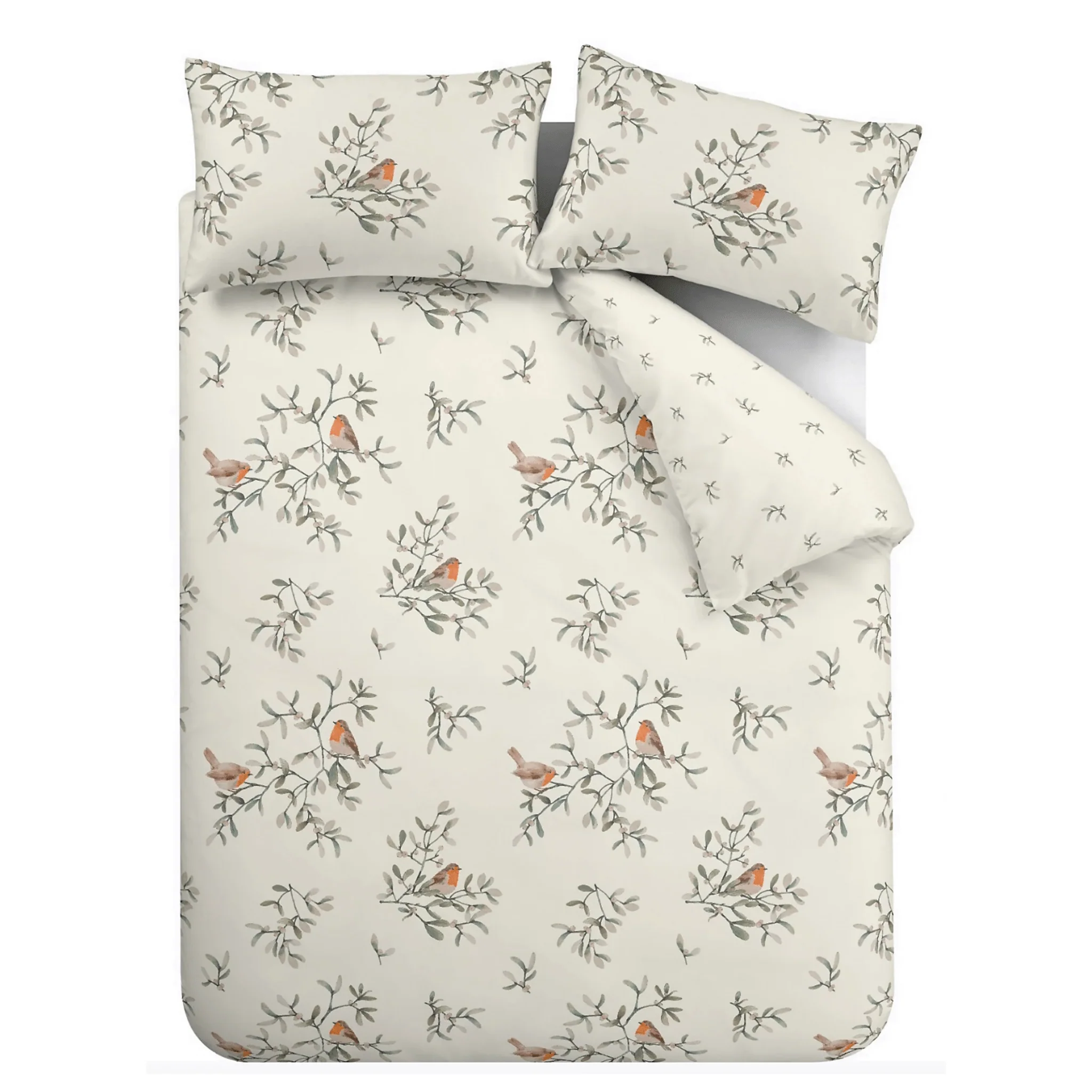 Bianca Brushed Cotton Mistletoe Robins Reversible Duvet Cover Set Single - Image 4