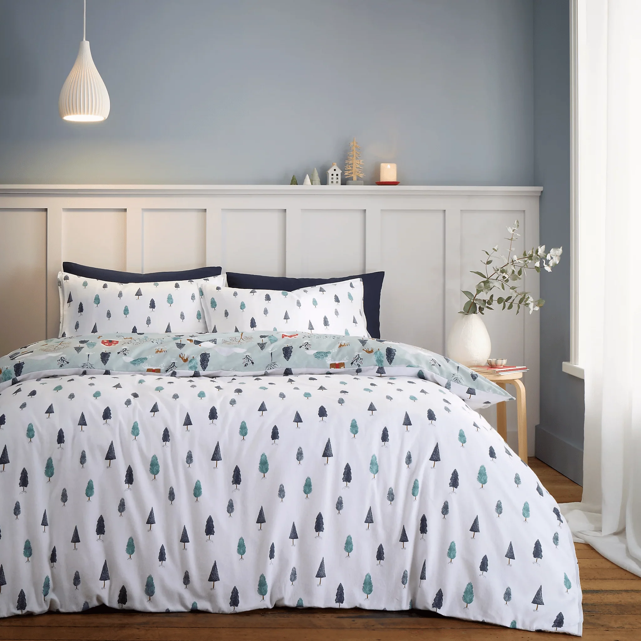 Bianca Brushed Cotton Reversible Winter Scene Duvet Cover Set Double - Image 2