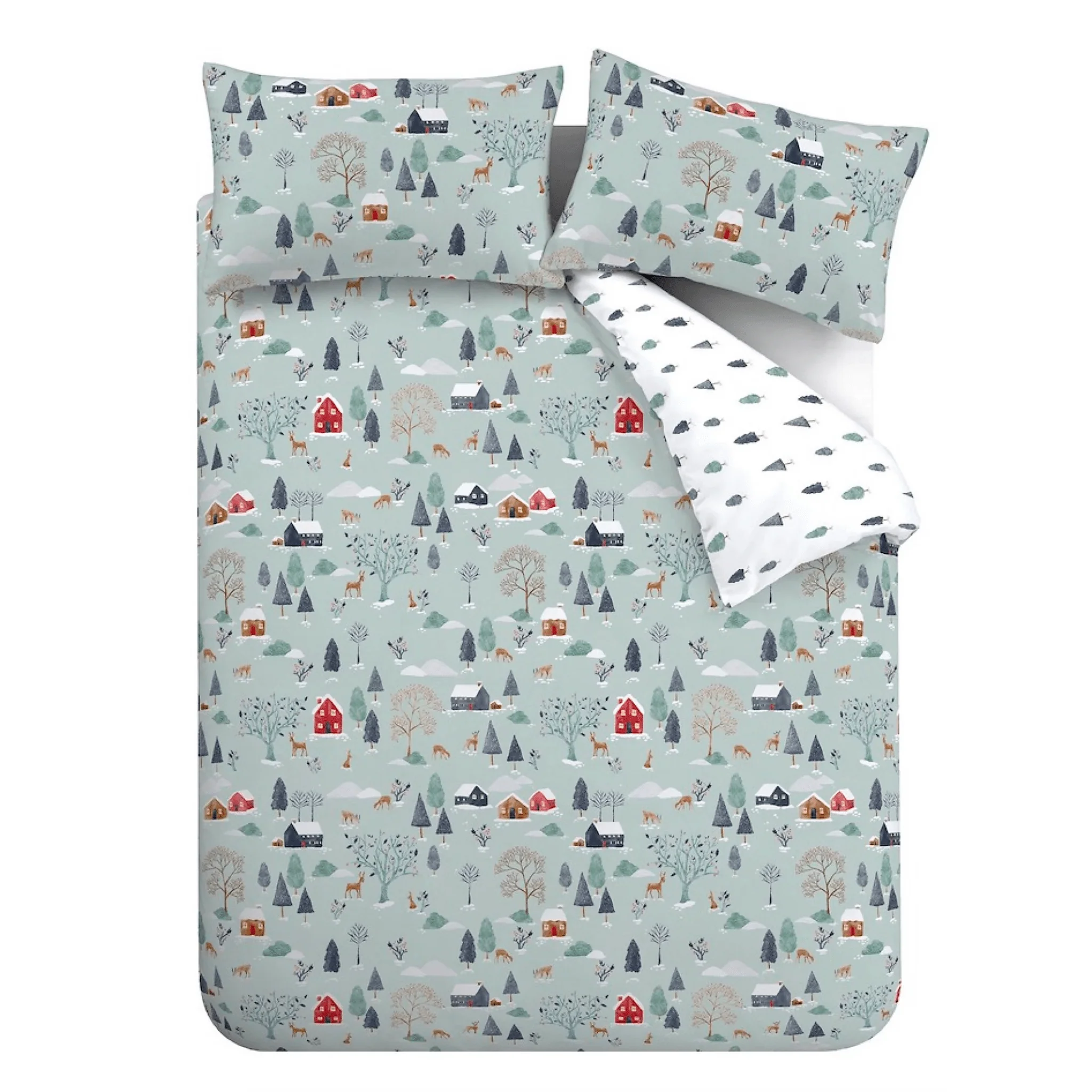 Bianca Brushed Cotton Reversible Winter Scene Duvet Cover Set Kingsize - Image 6