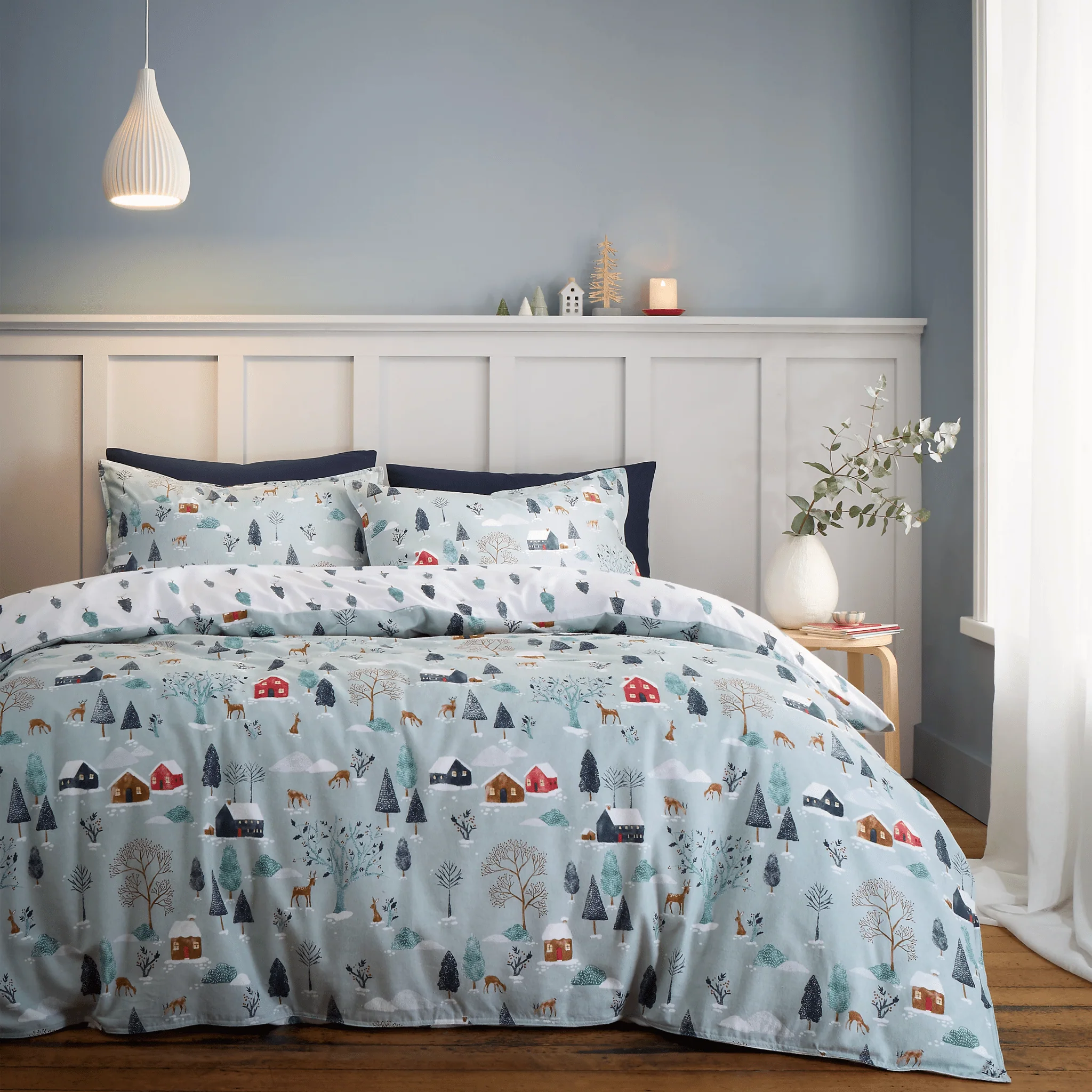 Bianca Brushed Cotton Reversible Winter Scene Duvet Cover Set Single