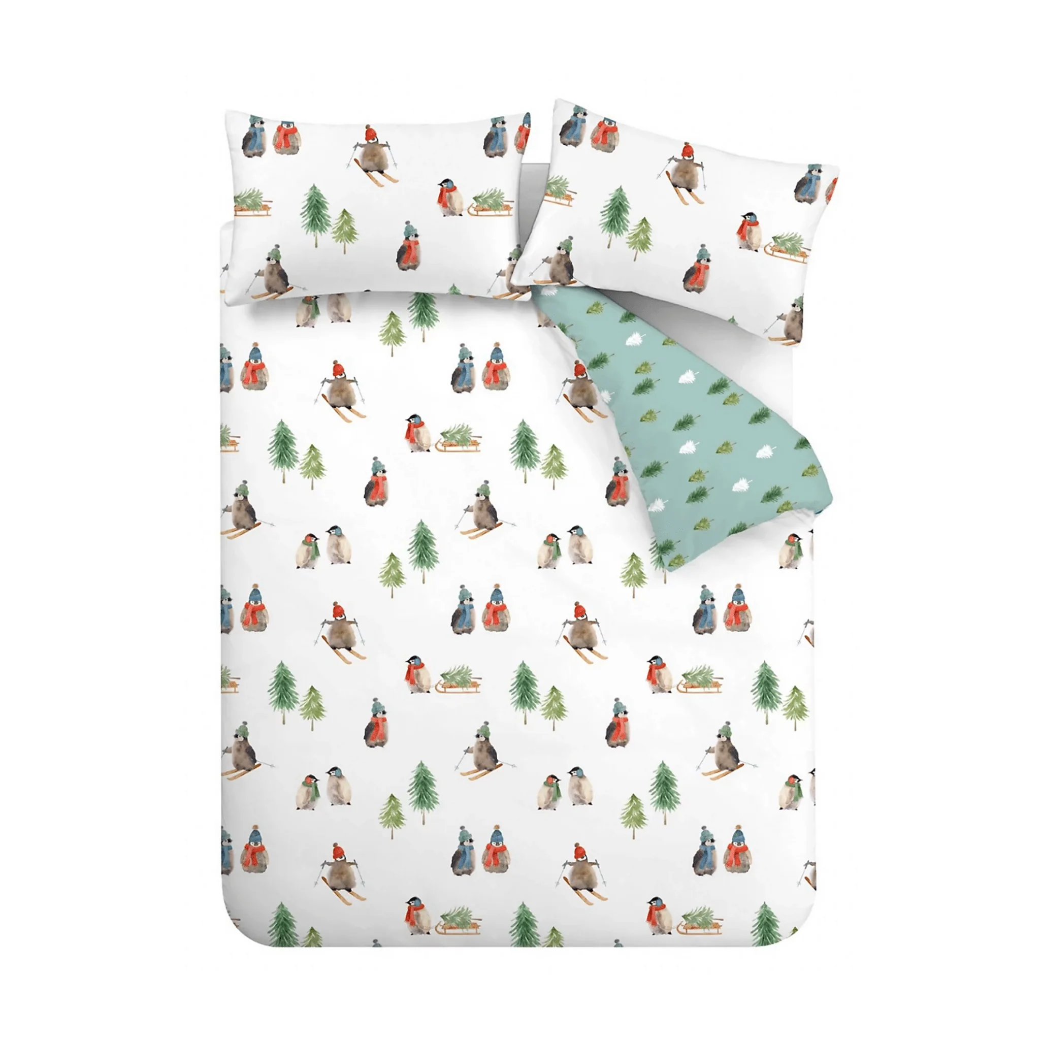 Bianca Brushed Cotton Snowy Penguin Reversible Duvet Cover Set Kingsize - Image 5