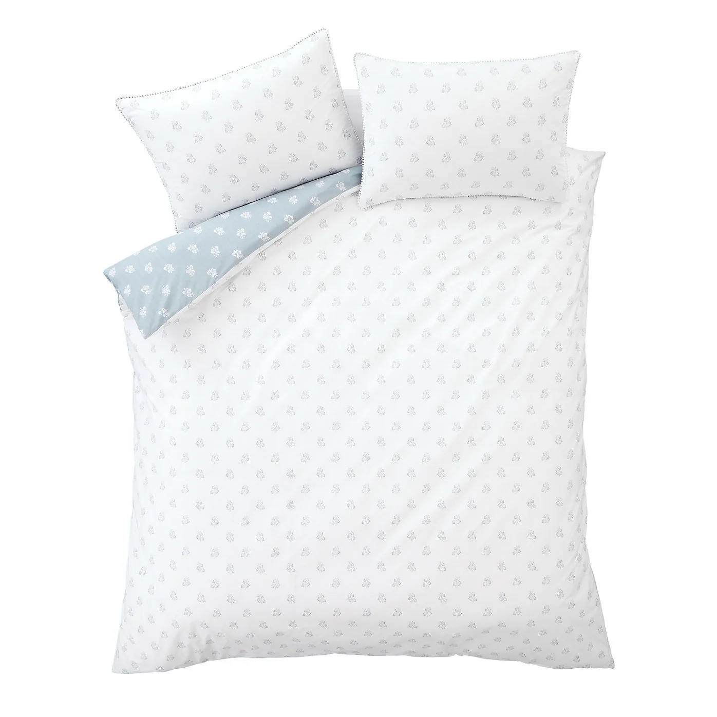Bianca Esme Floral 200 Thread Count Cotton White/Blue Reversible Duvet Cover Set – King - Image 6