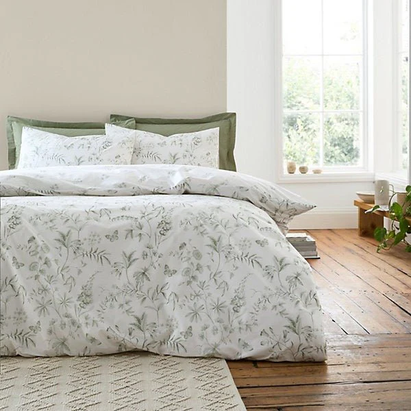 Bianca Thea Floral 200 Thread Count Cotton Green Reversible Duvet Cover Set – Double