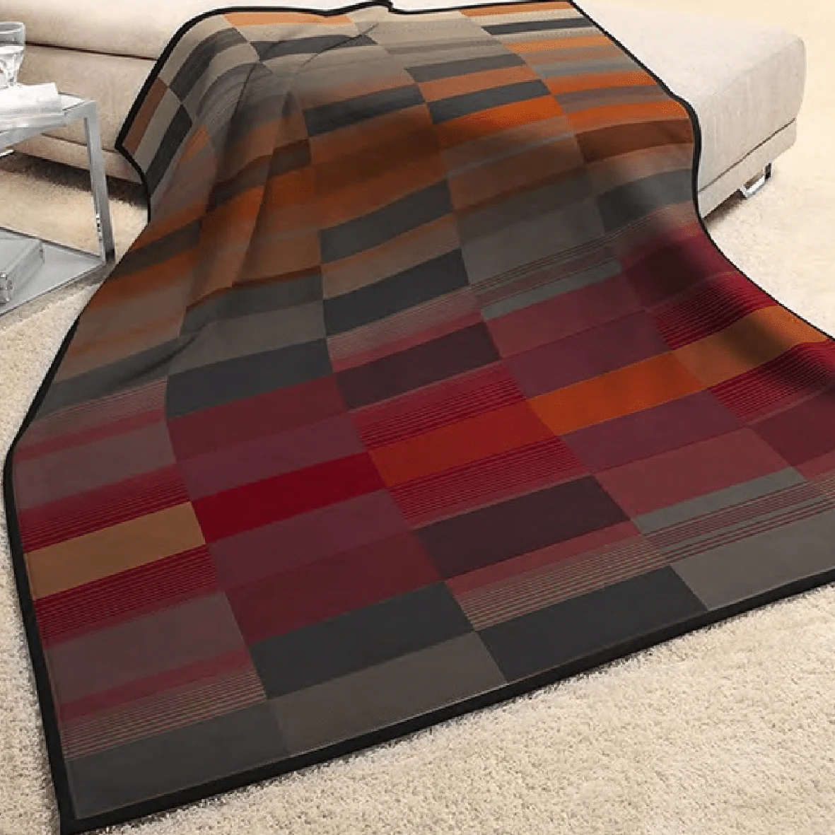 Biederlack Cotton Rich Abstract Block Burnt Orange Blanket 140 x 180cm
