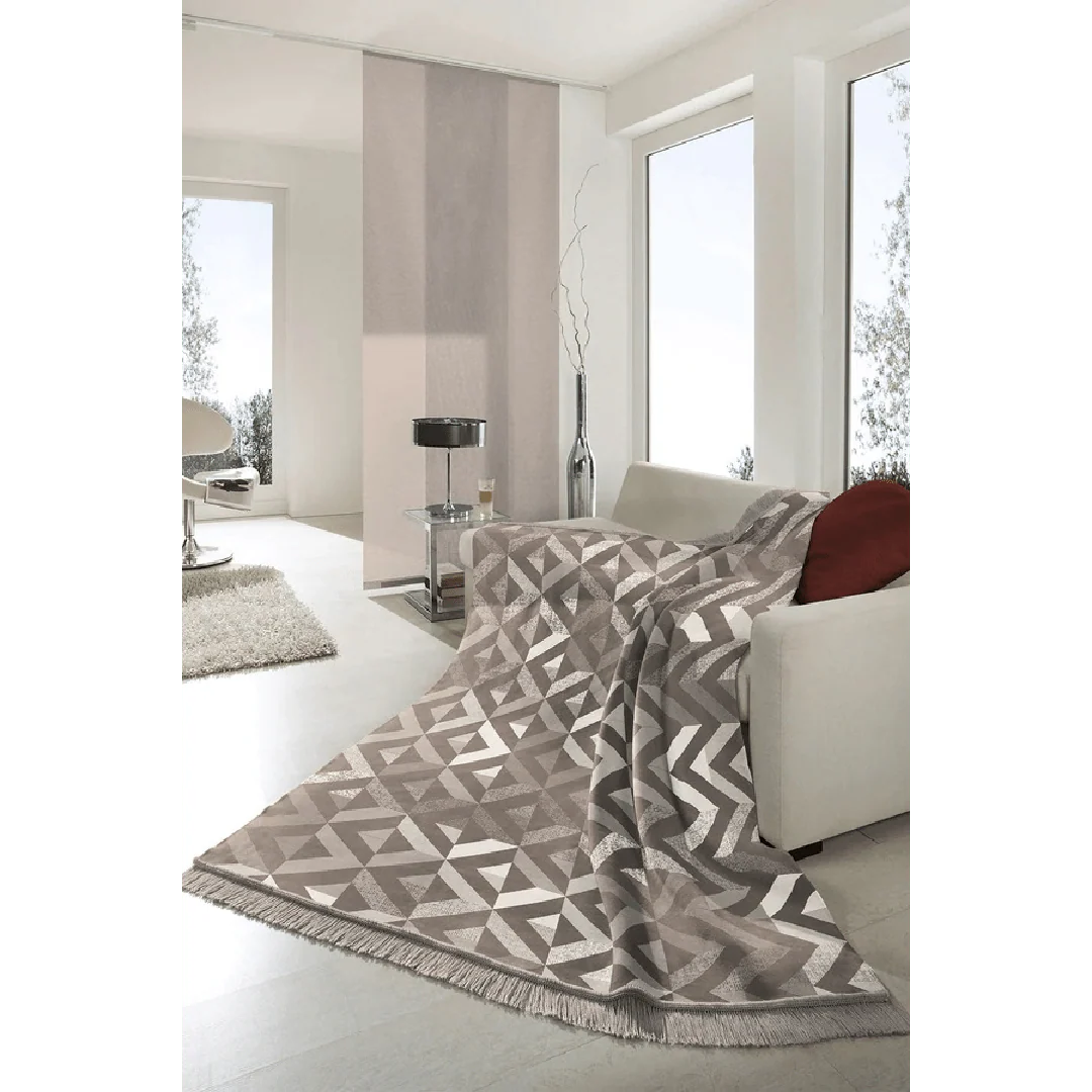 Biederlack Cotton Rich Blanket 140 x 180cm Textured Geo Neutral