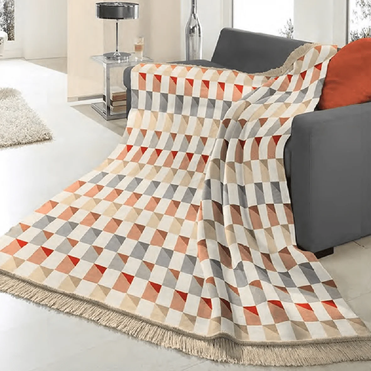 Biederlack Cotton Rich Colton Bricks Blanket Burnt Orange 140 x 180cm