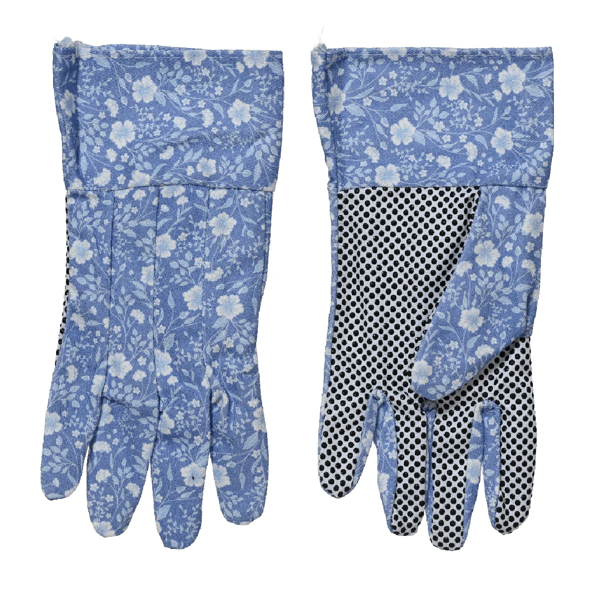 Blue Floral Cotton Garden Gloves
