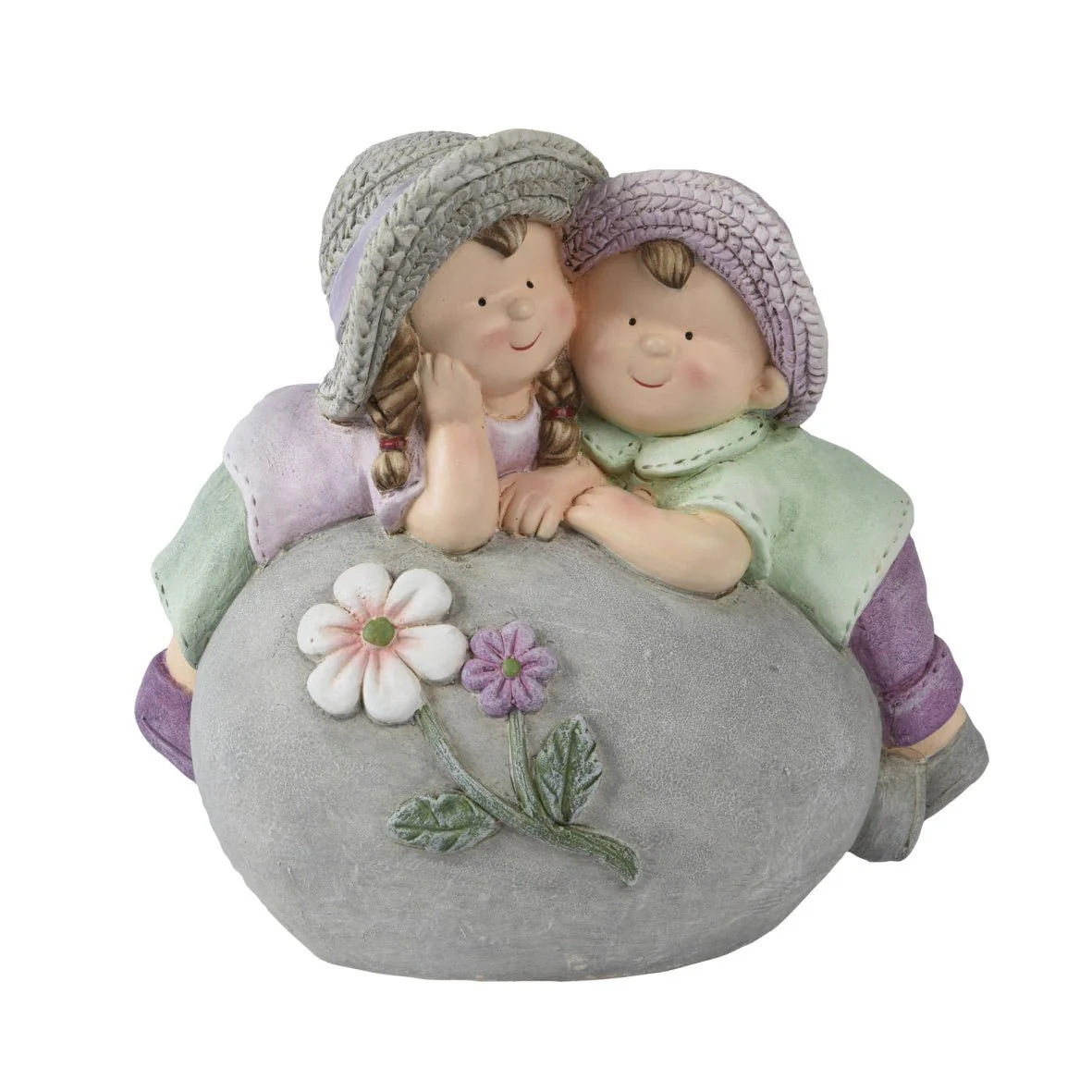 Boy & Girl on Stone with Hats Ornament