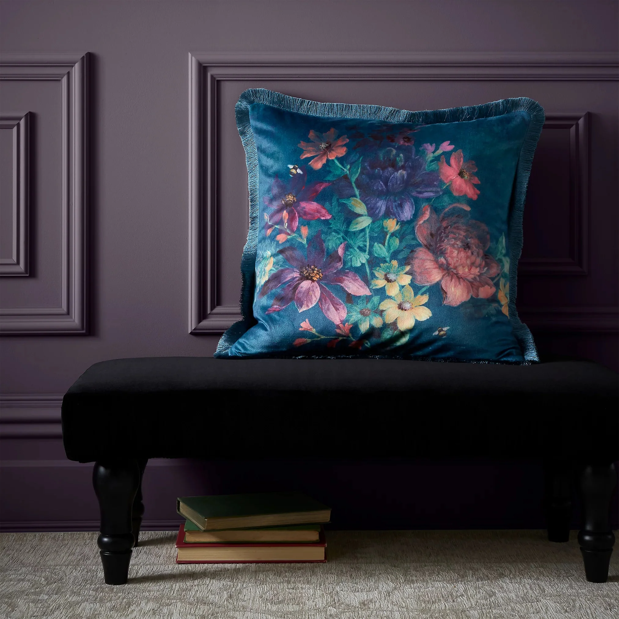 Bridgerton By Catherine Lansfield Romantic Floral Teal Cushion 45x45cm