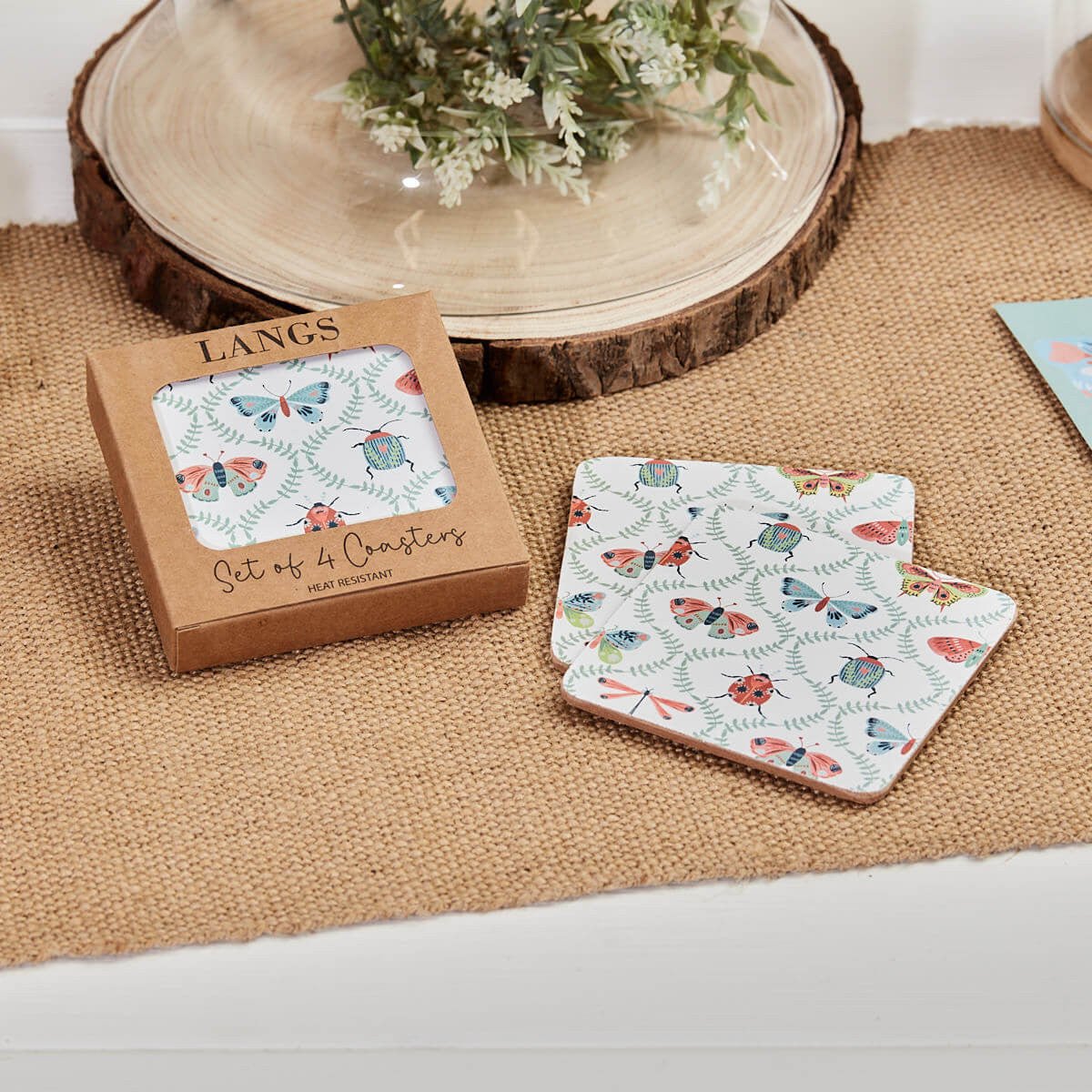 Butterfly & Insect Coaster S/4 In Box Heat Resistant Wood