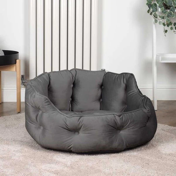Button-Tufted Round Bed - Slate - Small