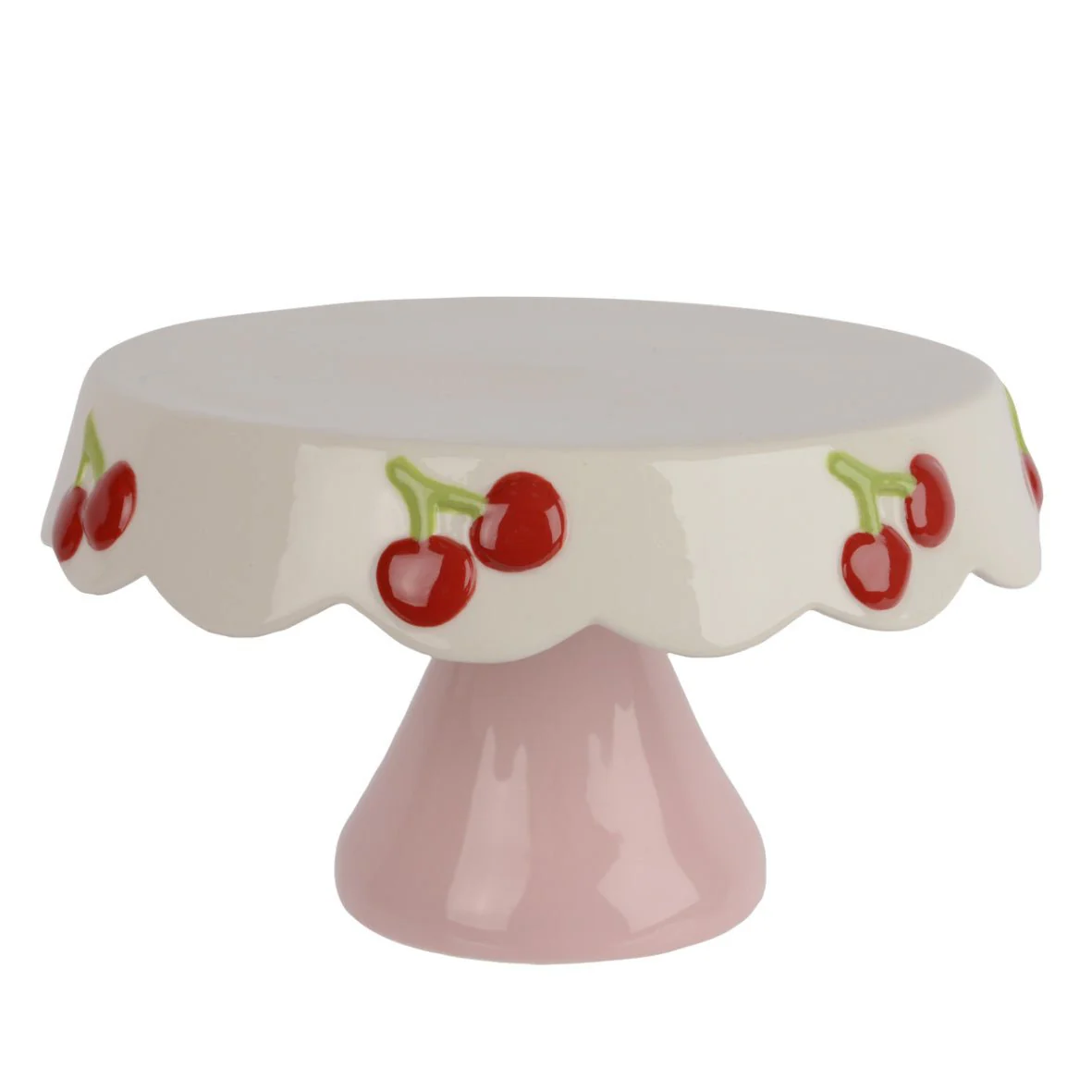 Cake Stand Round 24 Cm White With Cherry Decoration