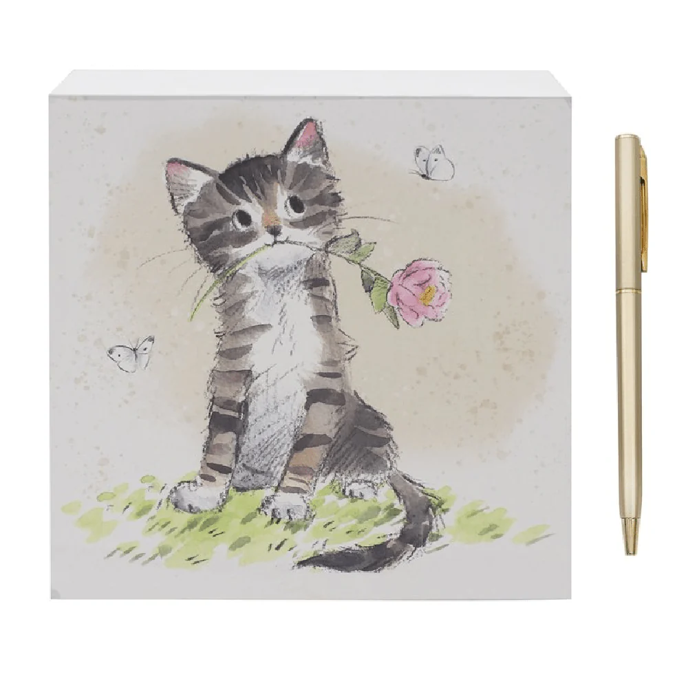 Cat With Rose Memo Pad & Pen