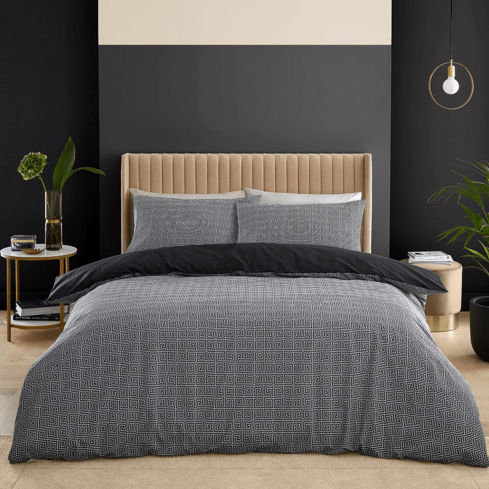 Catherine Lansfield Artemis Black Greek Key Duvet Set - Double - Image 2