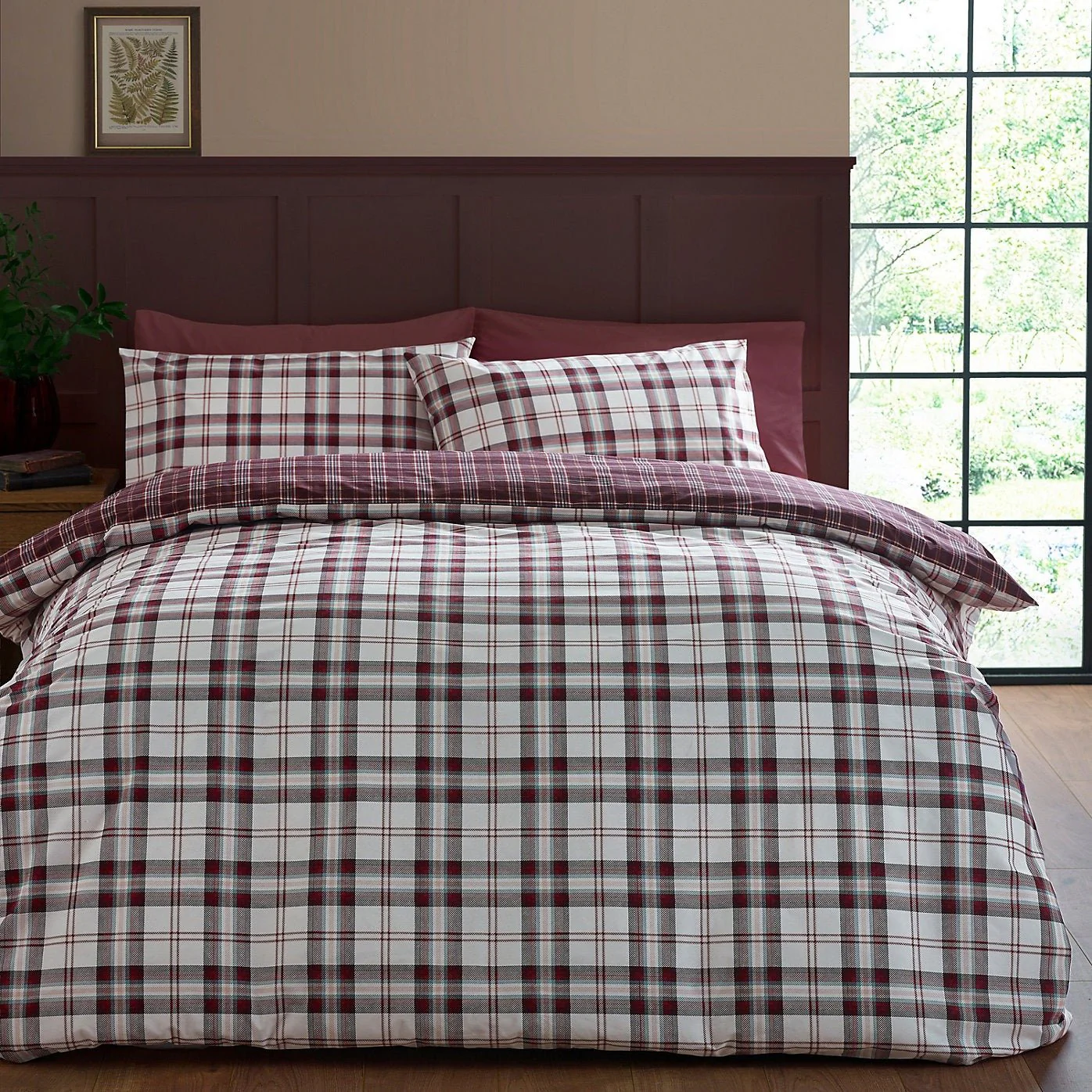 Catherine Lansfield Bedding Kelso Check Duvet Set Plum - Single