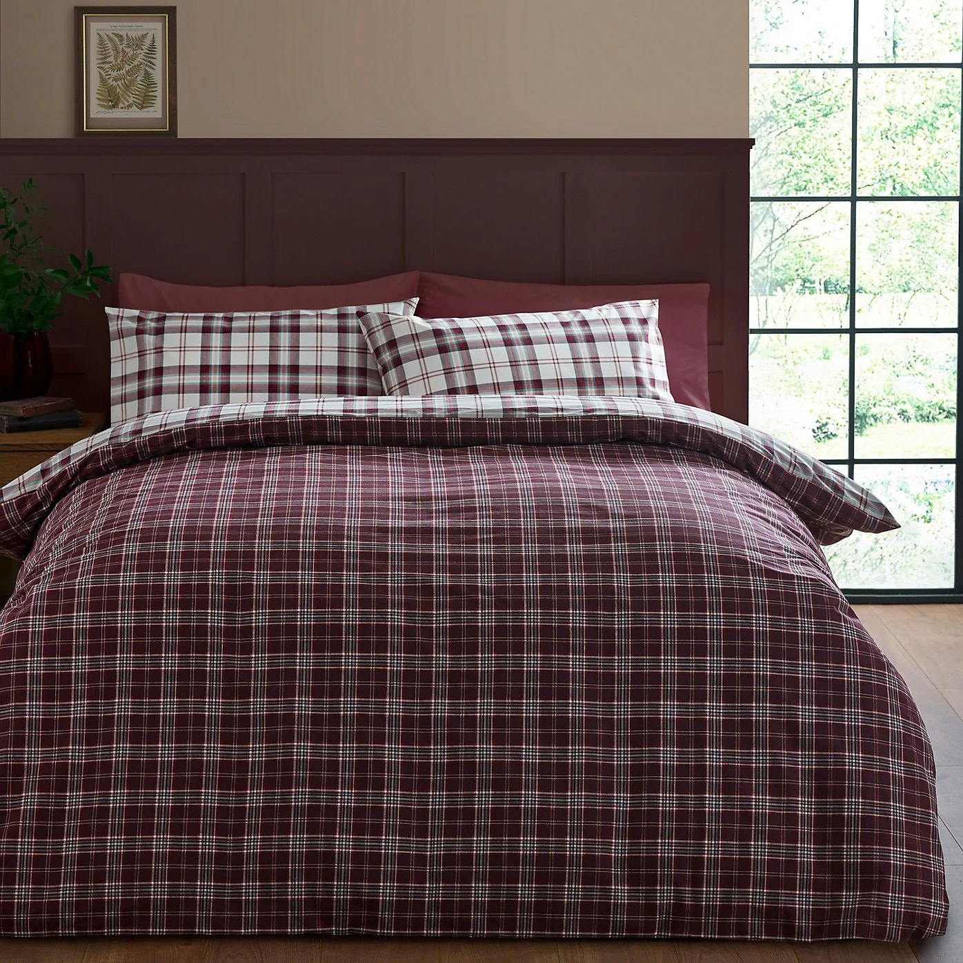 Catherine Lansfield Bedding Kelso Check Duvet Set Plum - Single - Image 2