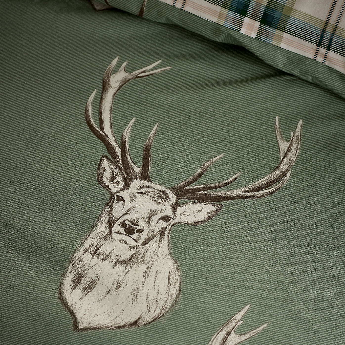 Catherine Lansfield Bedding Stag Check Duvet Set Soft Green - Double - Image 3