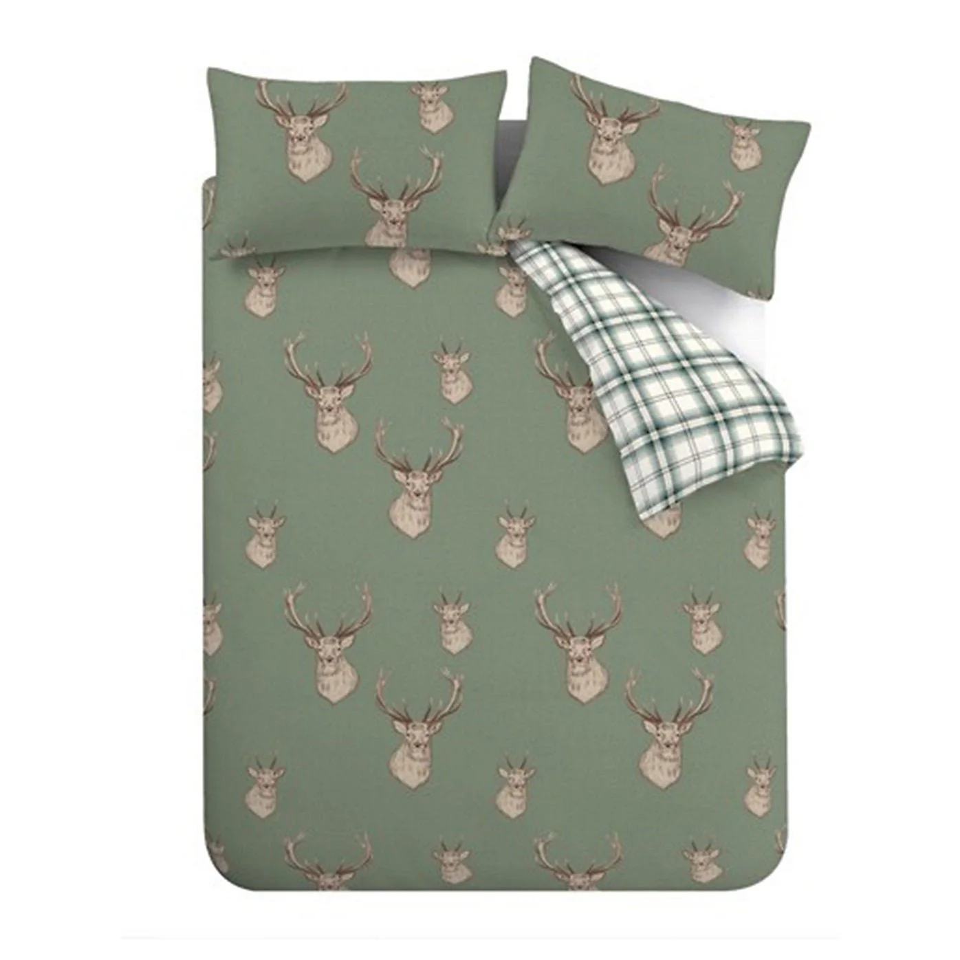 Catherine Lansfield Bedding Stag Check Duvet Set Soft Green - Kingsize - Image 5