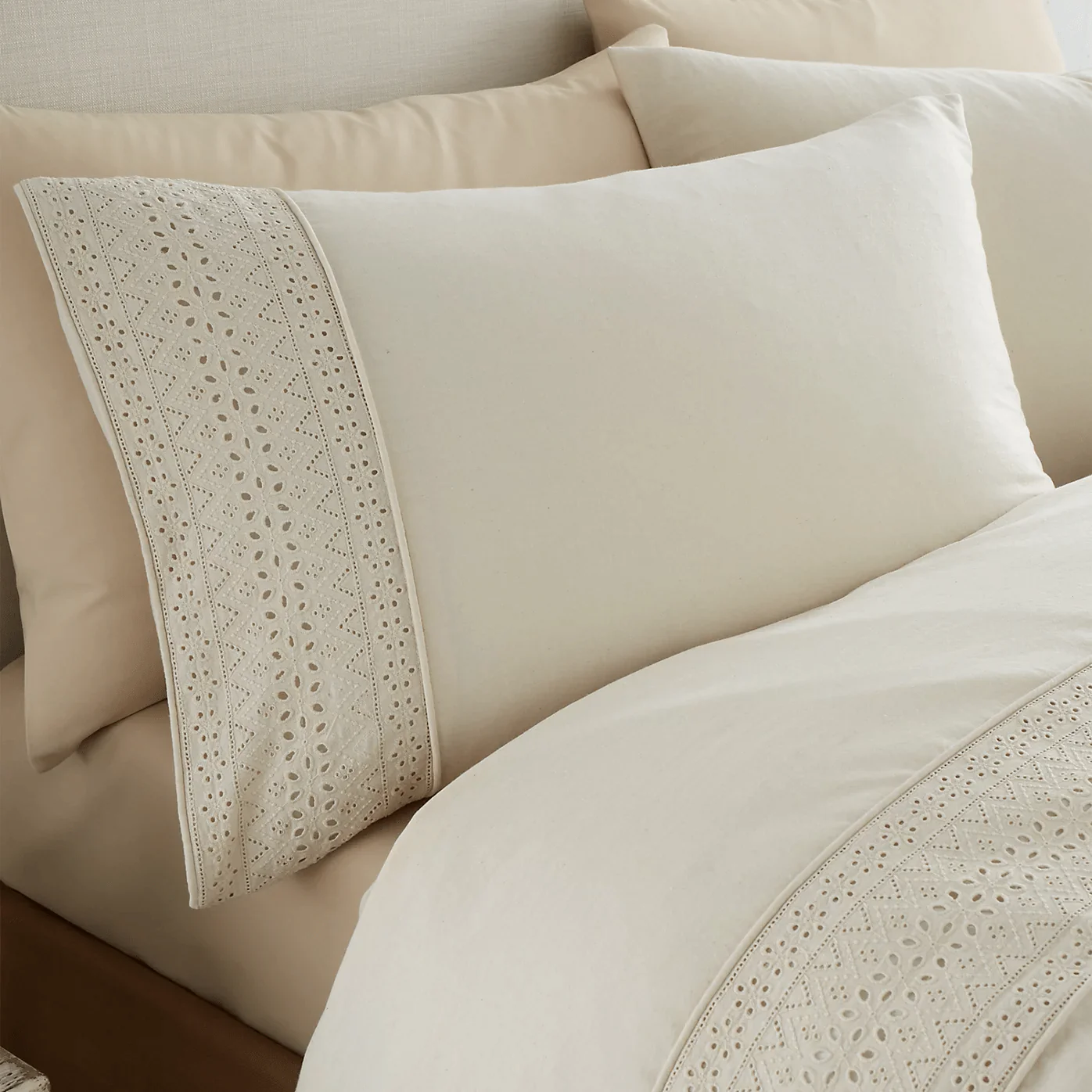 Catherine Lansfield Broderie Anglaise Cream Duvet Cover Set - Single - Image 2