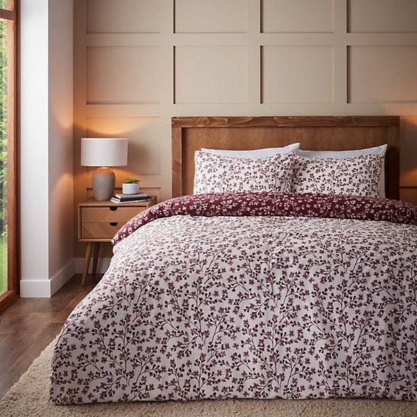 Catherine Lansfield Brushed Cotton Grace Floral Leaf Reversible Duvet Cover Set – Single - Image 2