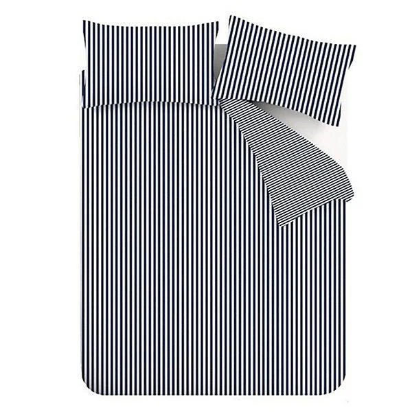 Catherine Lansfield Brushed Cotton Navy Blue Stripe Reversible Duvet Cover Set - Single - Image 4