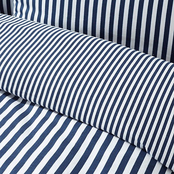 Catherine Lansfield Brushed Cotton Navy Blue Stripe Reversible Duvet Cover Set - Super King - Image 3