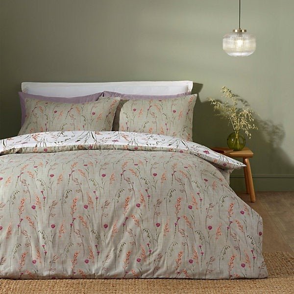 Catherine Lansfield Brushed Cotton Reversible Duvet Cover Set – Grasmere Floral Green (Single) - Image 2