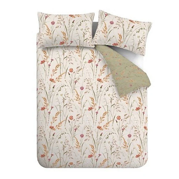 Catherine Lansfield Brushed Cotton Reversible Duvet Cover Set – Grasmere Floral Green (Super King) - Image 5
